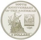 5 Dollars (500th Anniversary of the Americas-Christopher Columbus discovers the America)