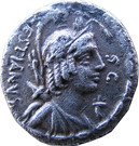 Denarius (Plaetoria: Marcus Plaetorius Cestianus; CESTIANVS S•C / M•PLAETORIVS M•F AED•CVR)