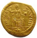 Solidus - Justin II, Rv. Constantinopolis seated