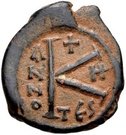 ½ Follis - Justinus II & Sophia (Thessalonica mint; + type)